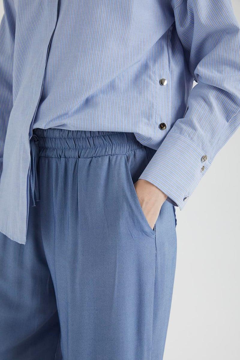 Beli Lastikli Salaş Kesim Pantolon Mavi - 25YT236