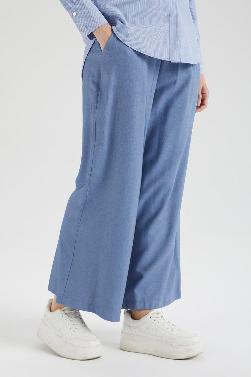 Beli Lastikli Salaş Kesim Pantolon Mavi - 25YT236