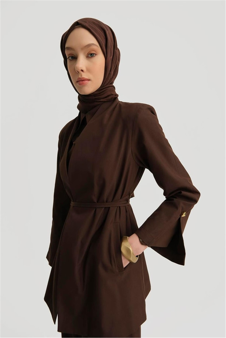 Blazer Ceketli Kahve Takım