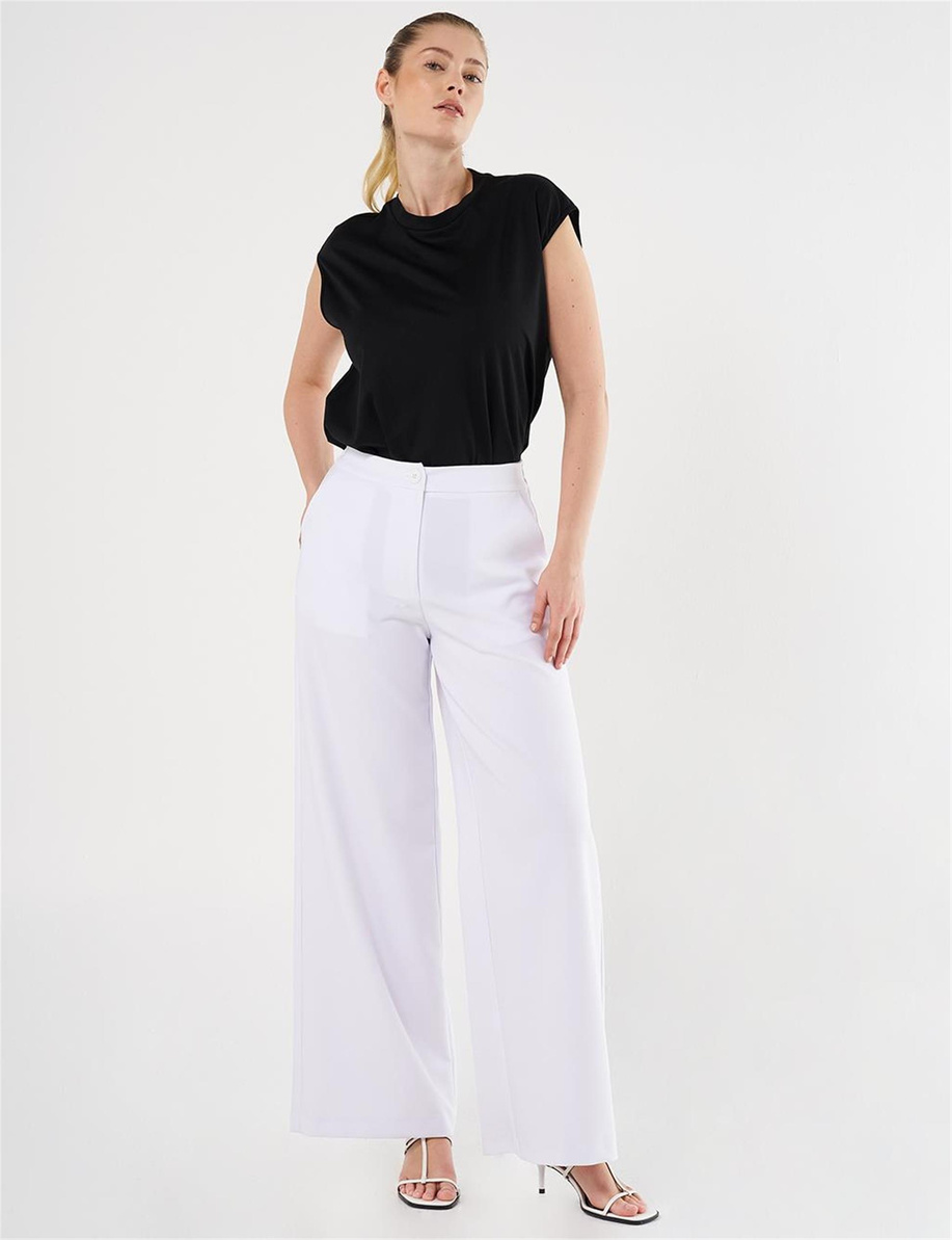 Bol Paça Klasik Pantolon Optik Beyaz