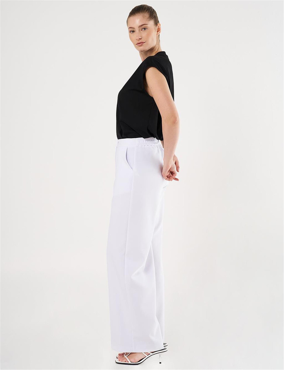 Bol Paça Klasik Pantolon Optik Beyaz