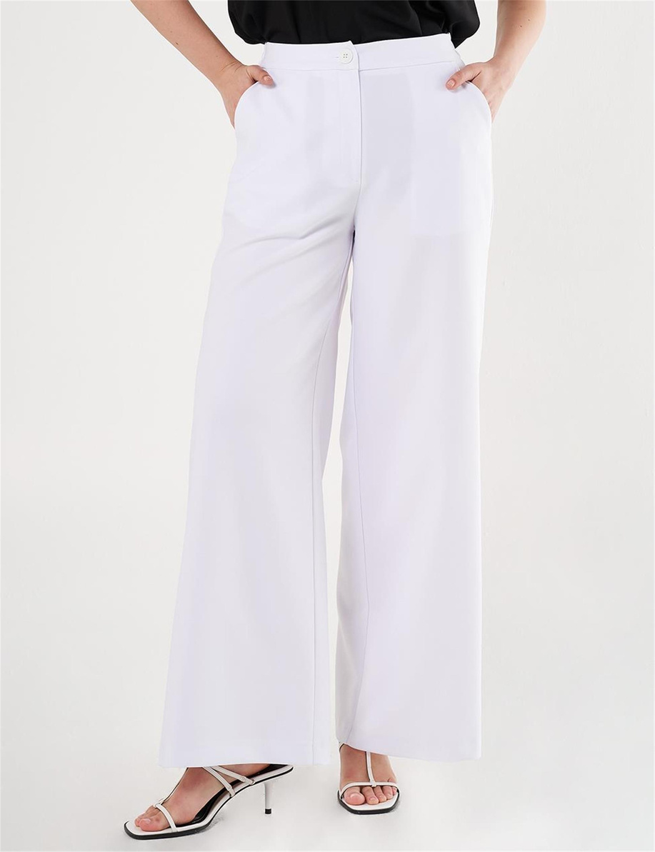 Bol Paça Klasik Pantolon Optik Beyaz