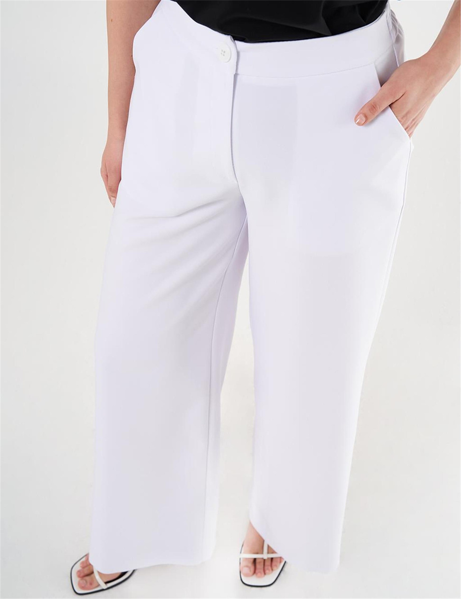 Bol Paça Klasik Pantolon Optik Beyaz