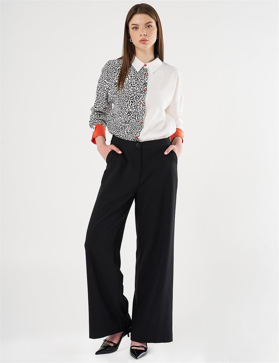 Bol Paça Klasik Pantolon Siyah