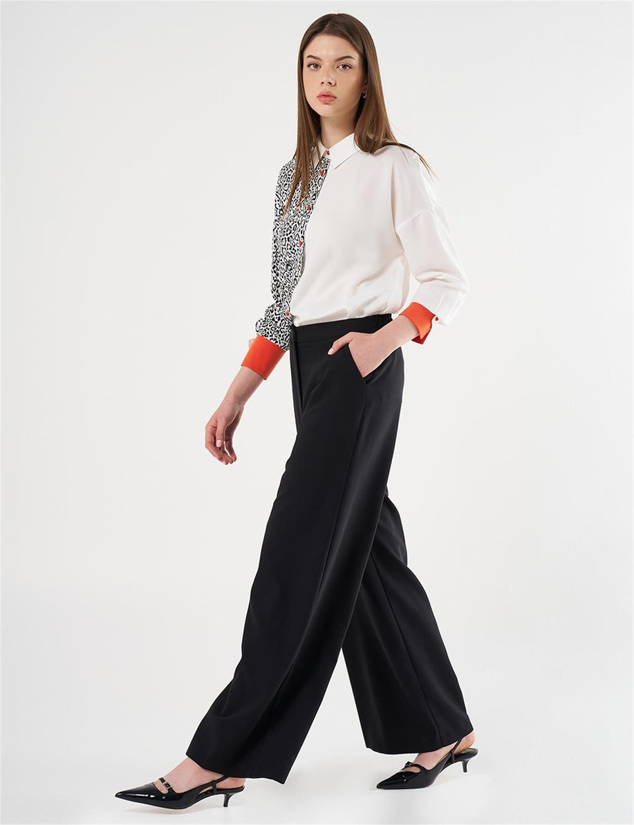 Bol Paça Klasik Pantolon Siyah