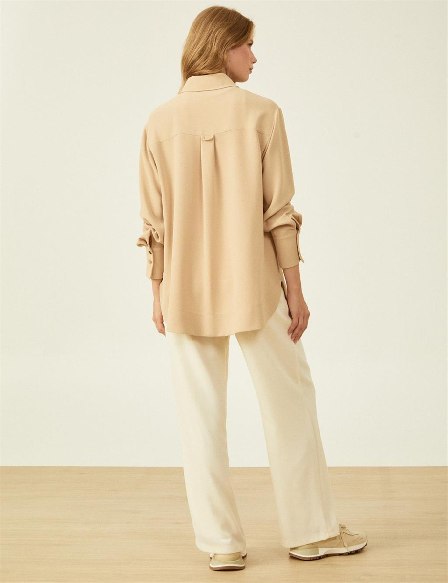 Boncuk İşlemeli Kahve Bluz