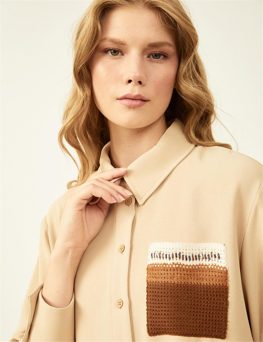 Boncuk İşlemeli Kahve Bluz