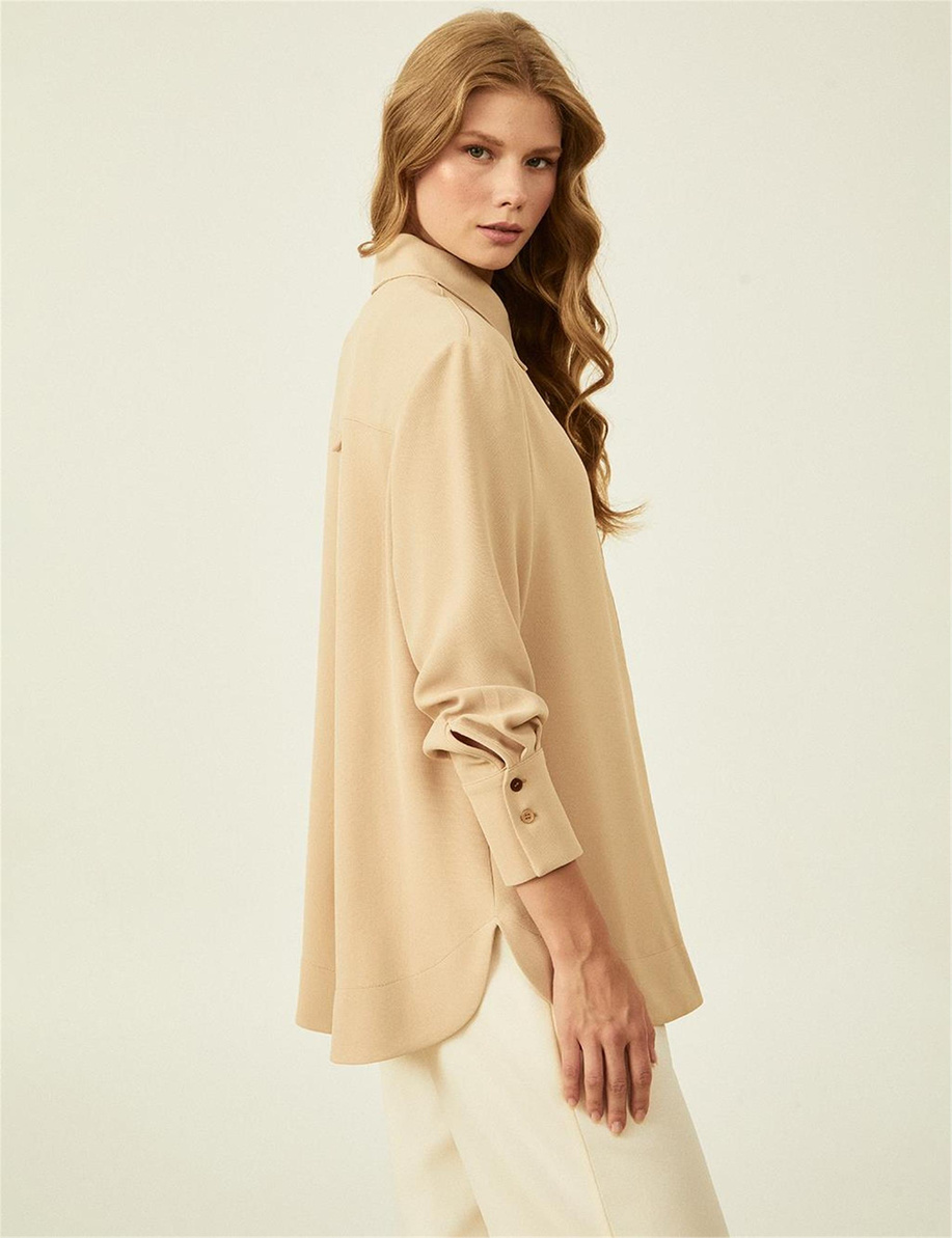 Boncuk İşlemeli Kahve Bluz