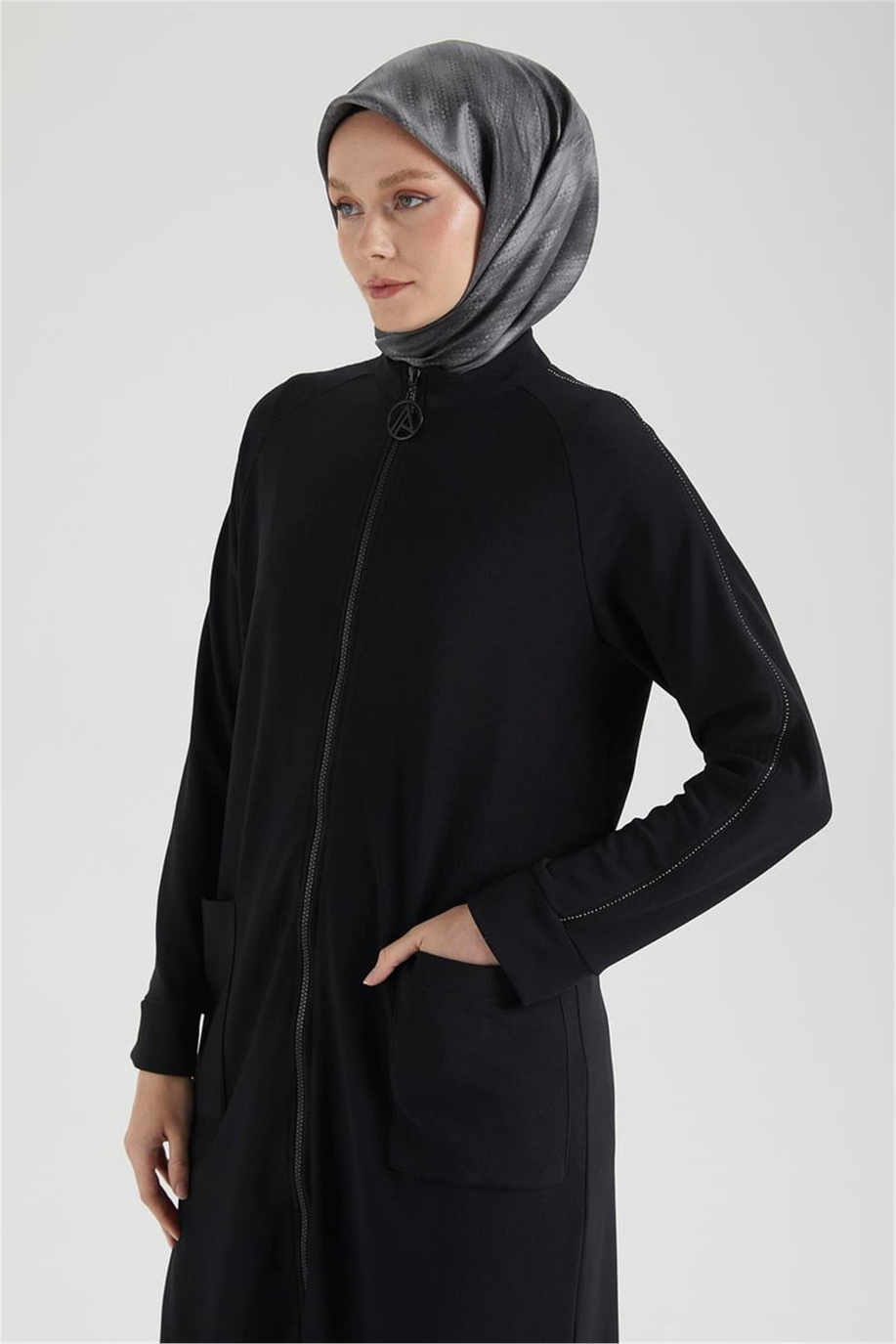 Boydan Fermuarlı Cepli Ceket Siyah - 25YT541