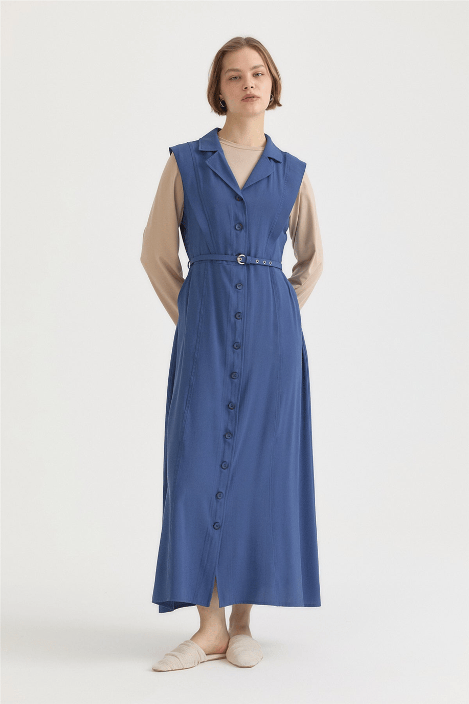 Ceket Yaka Düğmeli  Modal Jile İndigo - 261JL3117NH.1