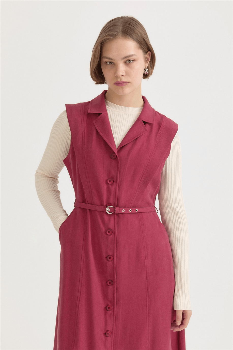 Ceket Yaka Düğmeli  Modal Jile Vişne - 261JL3117NH.1