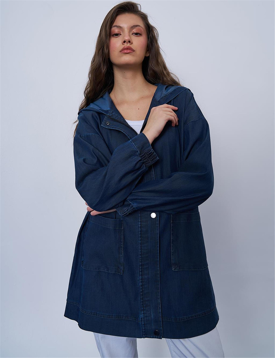 Cep Detaylı Kot Görünümlü Ceket Lacivert