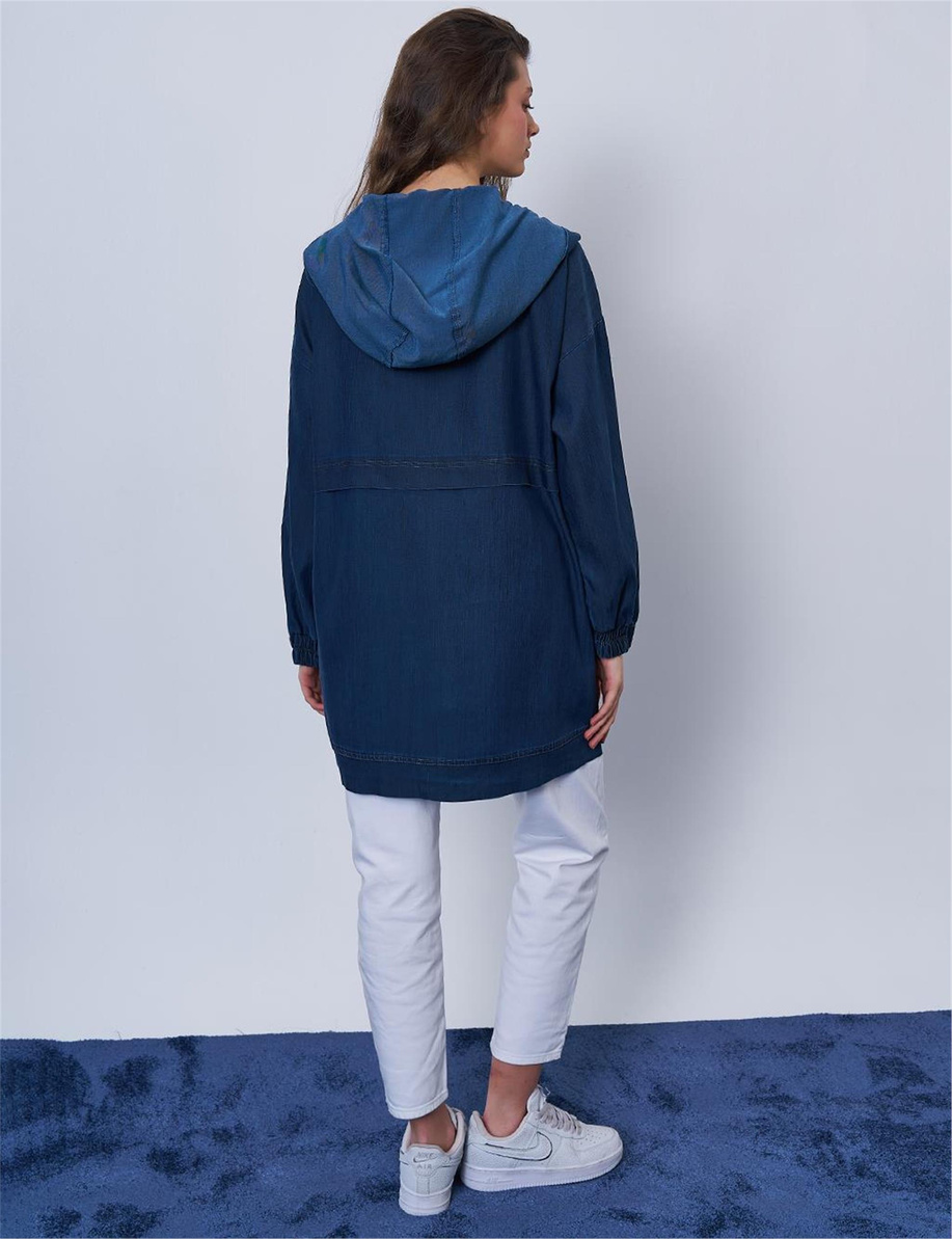 Cep Detaylı Kot Görünümlü Ceket Lacivert