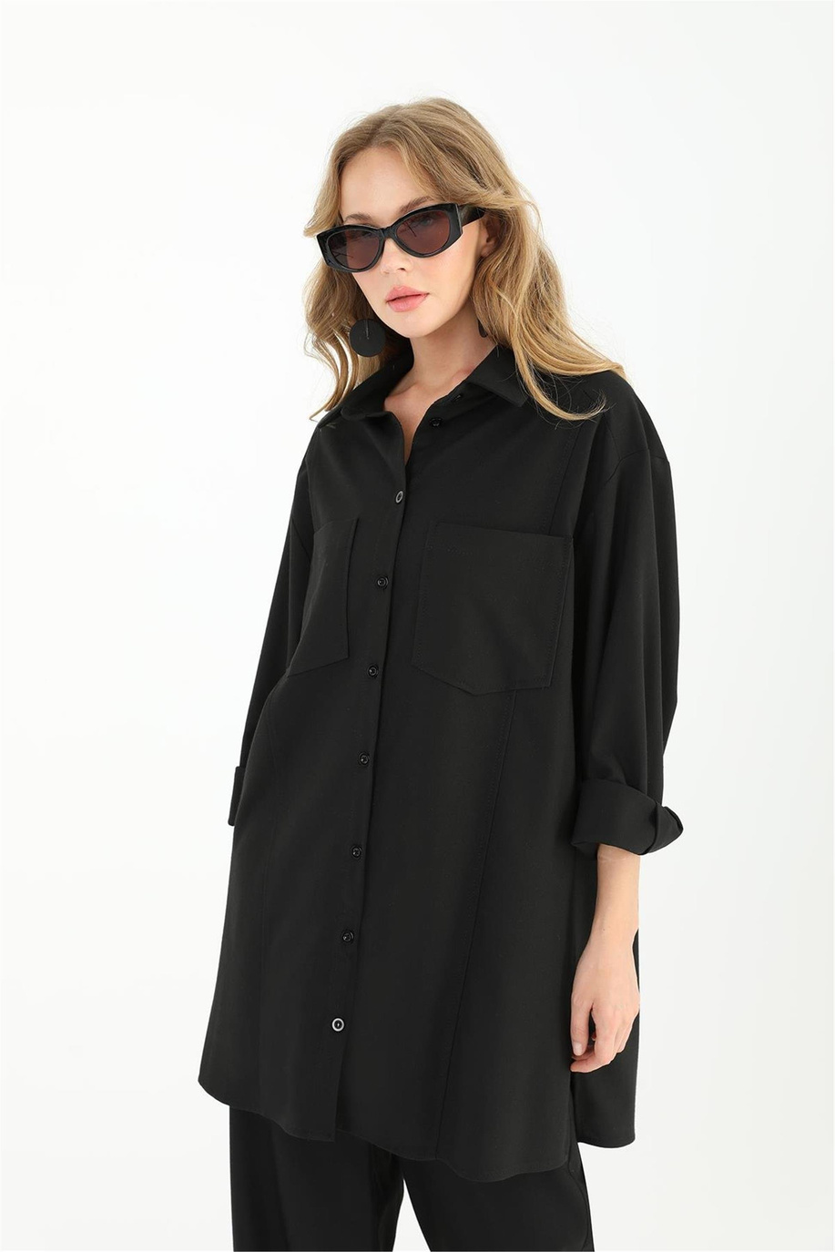 Cep Detaylı  Siyah Gömlek