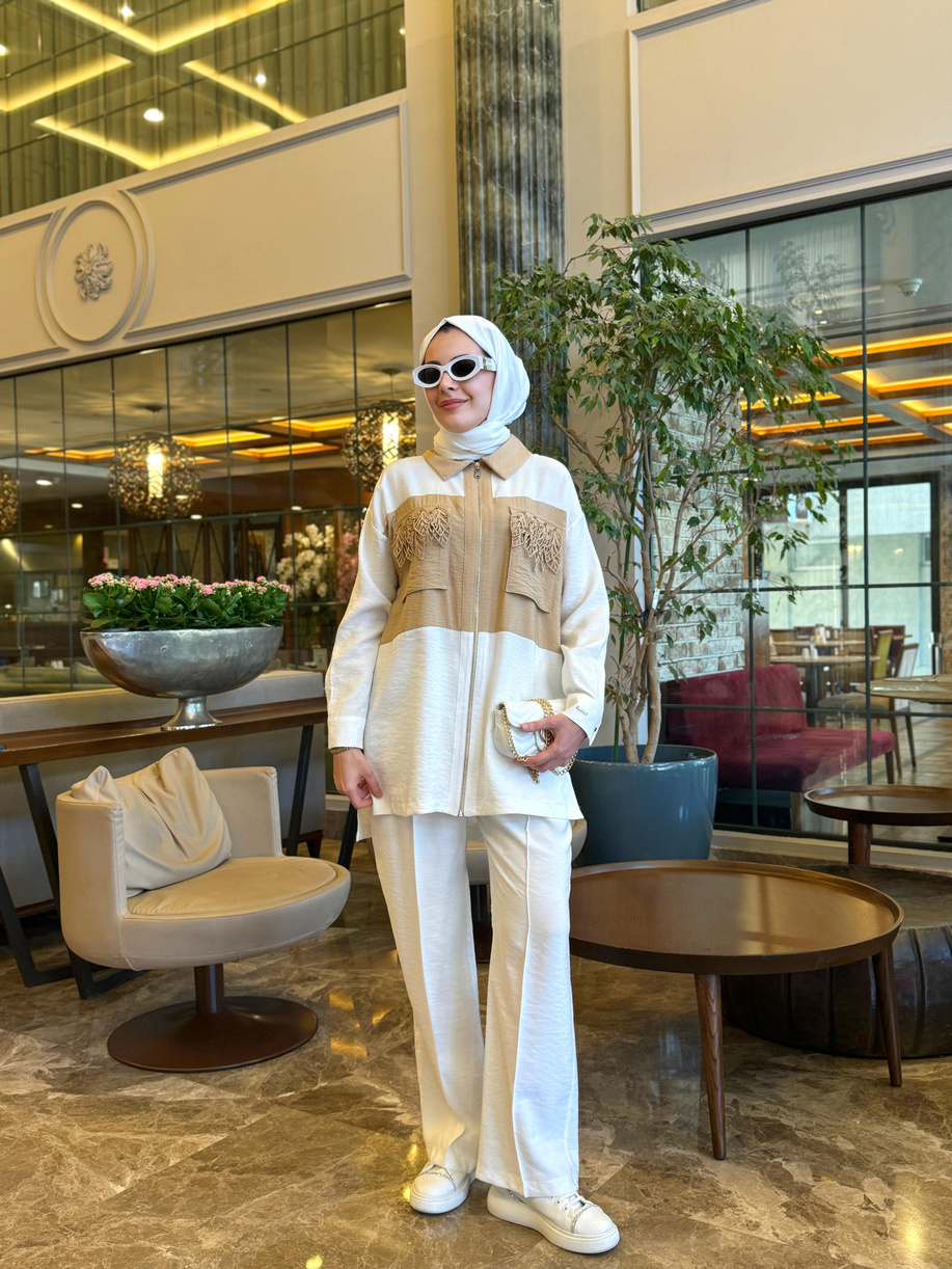 Cepağı Lazer Kesimli Ekru-Latte Takım