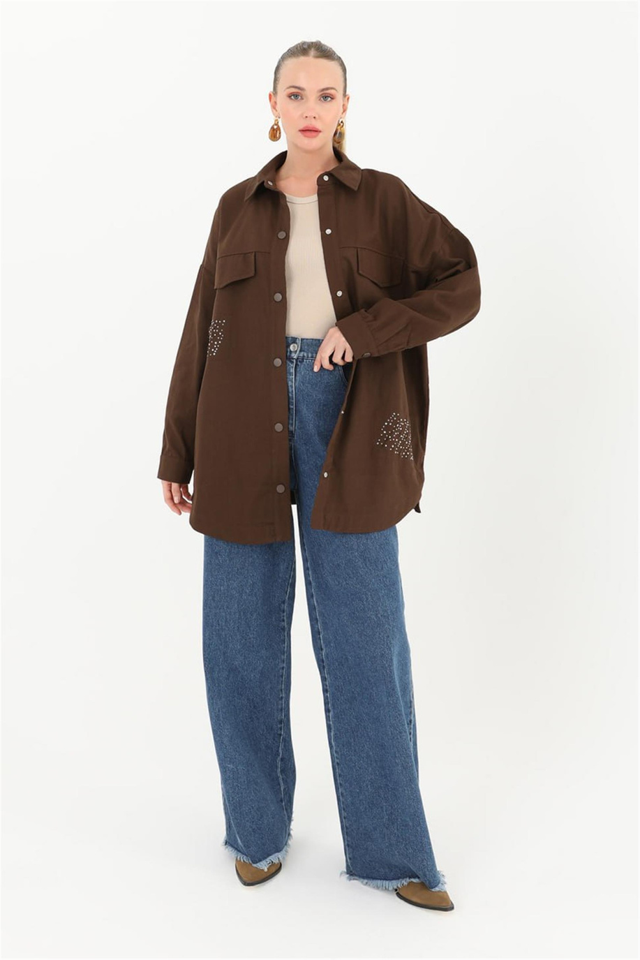 Cepli Taşlı Kahve Ceket
