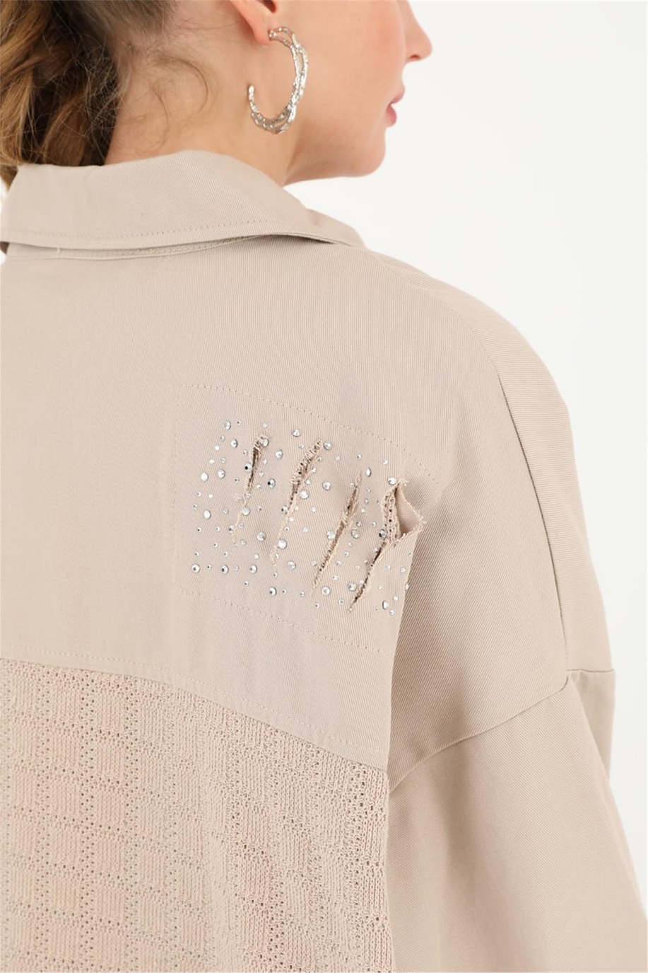 Cepli Taşlı Vizon Ceket