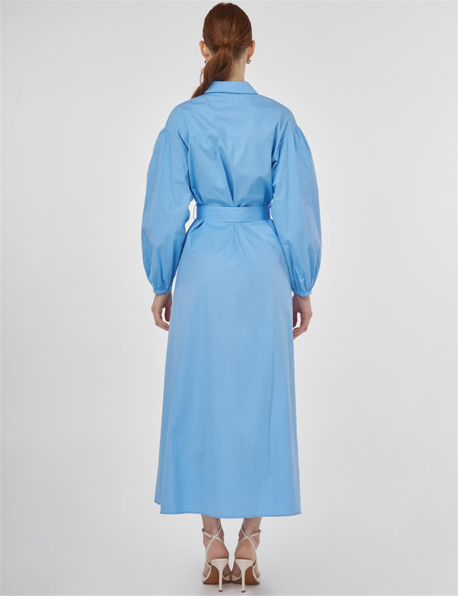 Çiçek Aplikeli Pamuklu Elbise Toz Duman