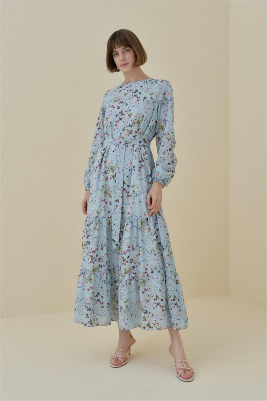 Çiçek Desenli Eteği Büzgülü Elbise Mint - 251EL4142NH.1