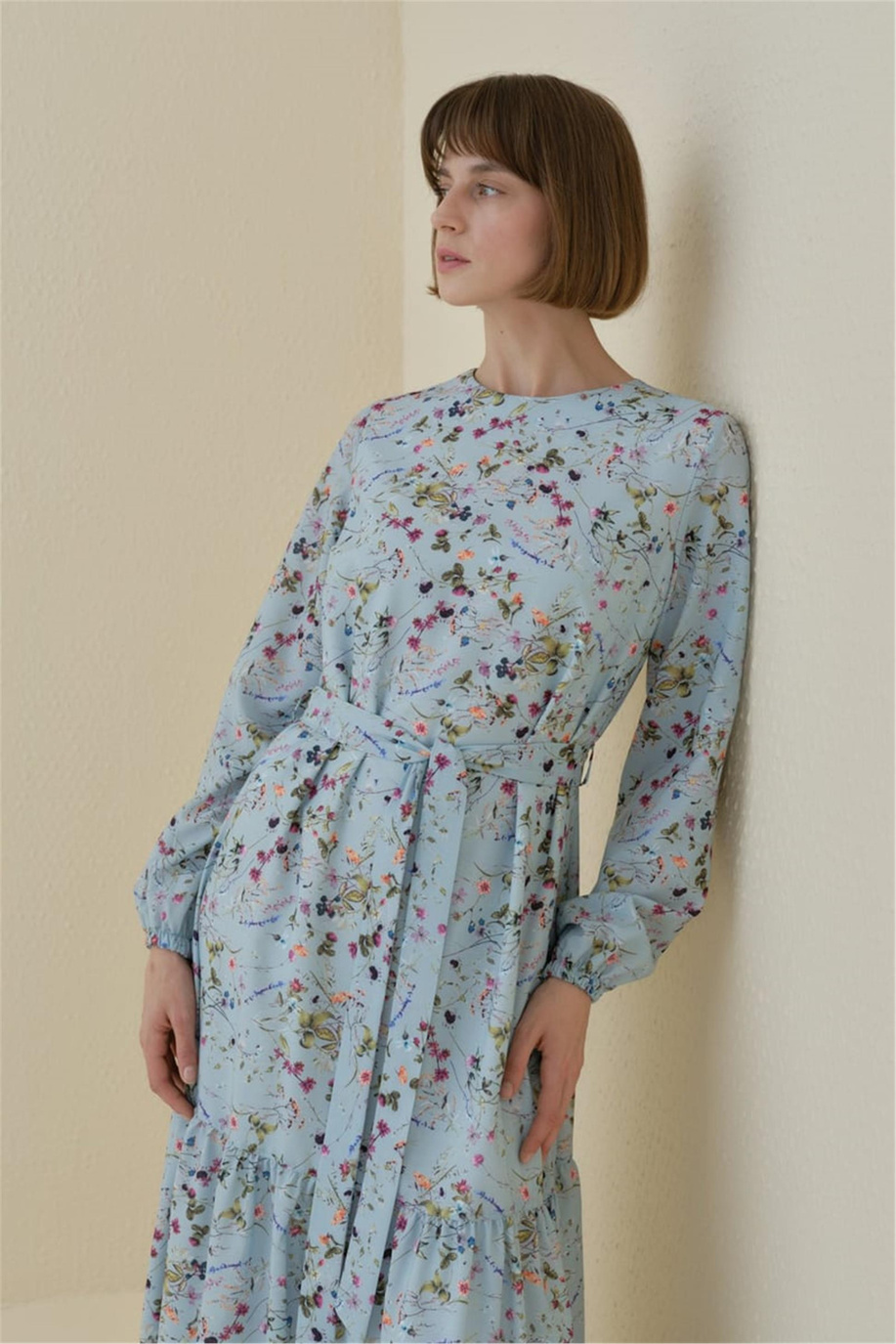 Çiçek Desenli Eteği Büzgülü Elbise Mint - 251EL4142NH.1