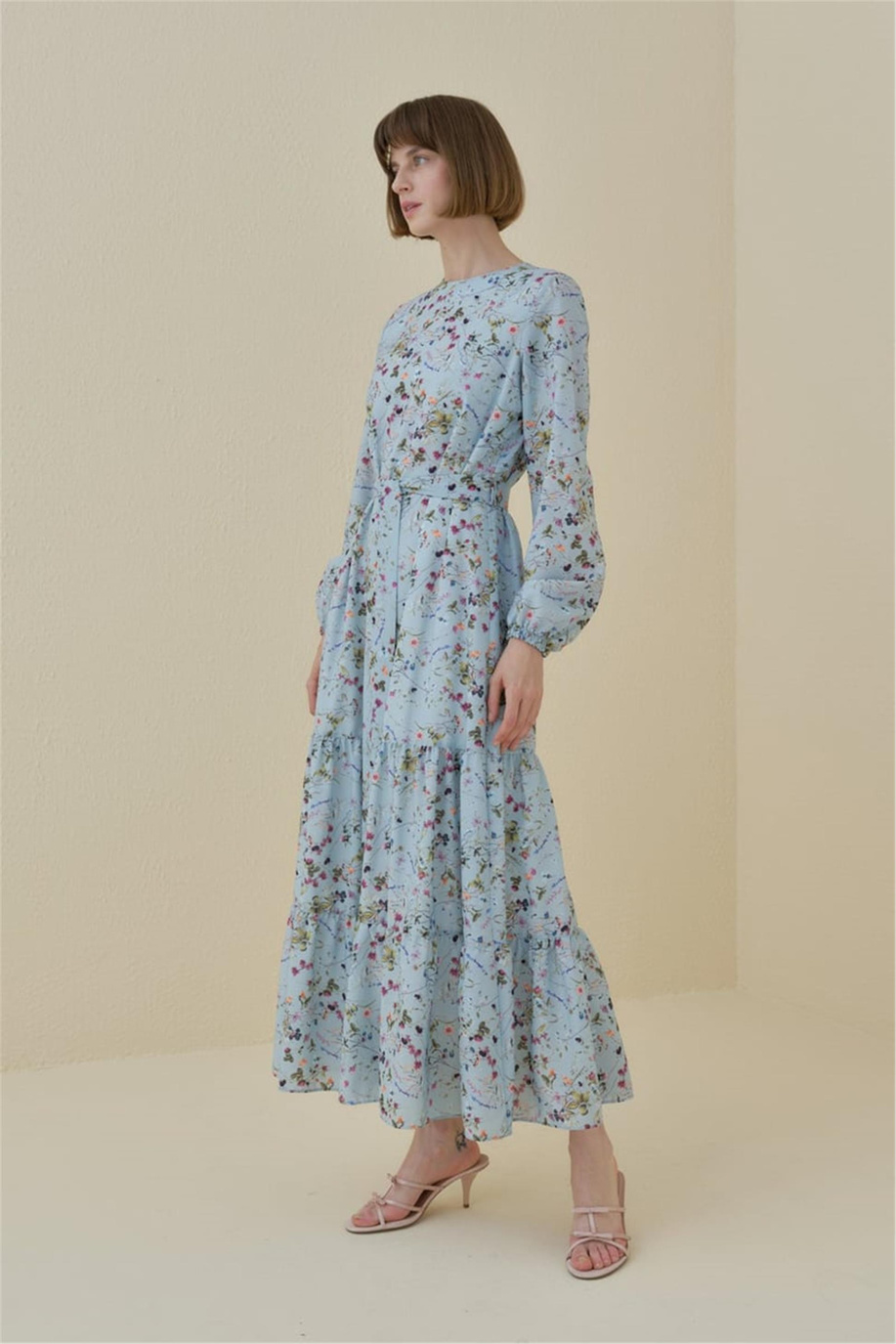 Çiçek Desenli Eteği Büzgülü Elbise Mint - 251EL4142NH.1