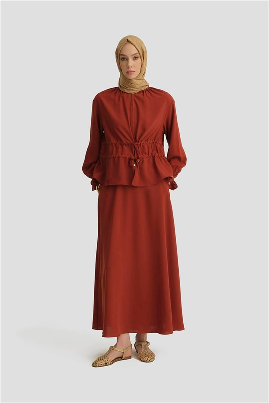 Çift Kemerli Takım Koyu Kırmızı - 25Y6016