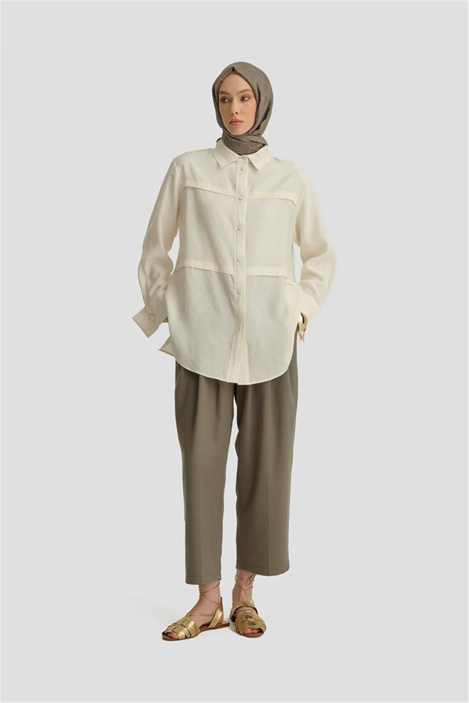 Çift Pileli Haki Pantolon