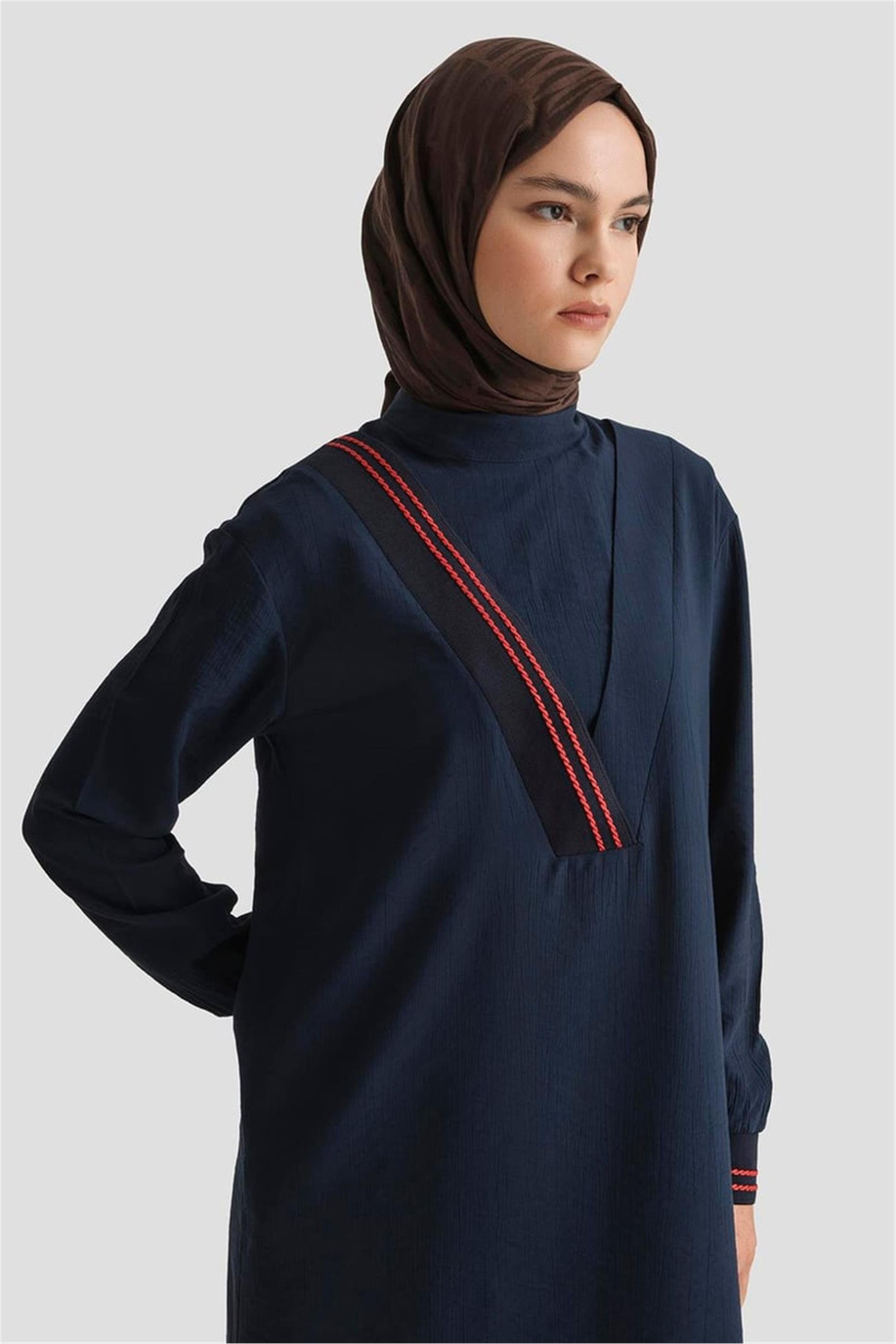 Çilek Kumaş Kolları Ribanalı Tunik Lacivert - 25YT4143