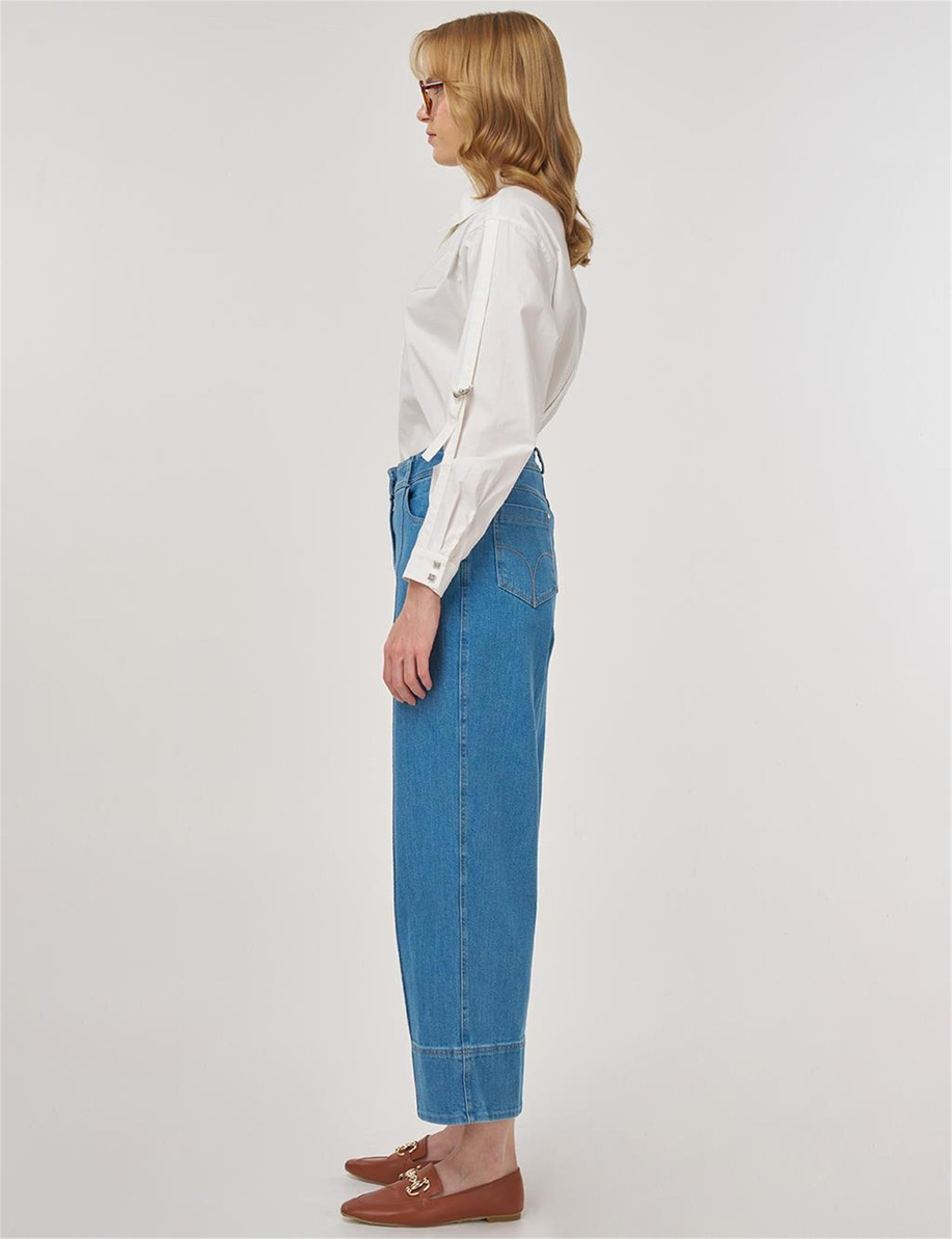 Çima Dikişli Denim Pantolon Mavi