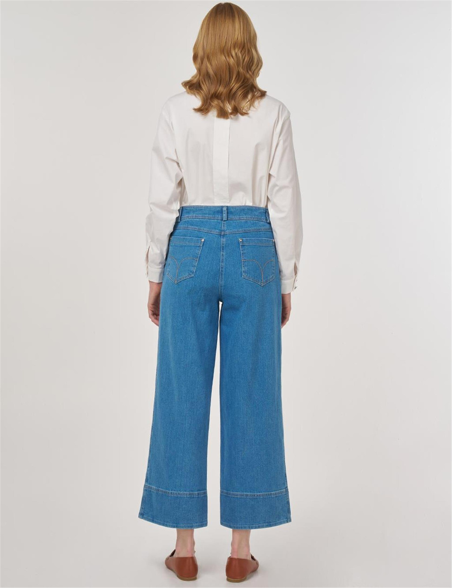 Çima Dikişli Denim Pantolon Mavi