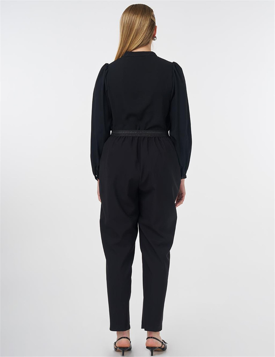 Çima Dikişli Yüksek Bel Pantolon Siyah