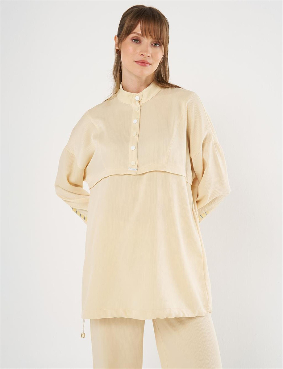 Çıt Çıt Kapamalı Dik Yaka Sweatshirt Açık Sarı