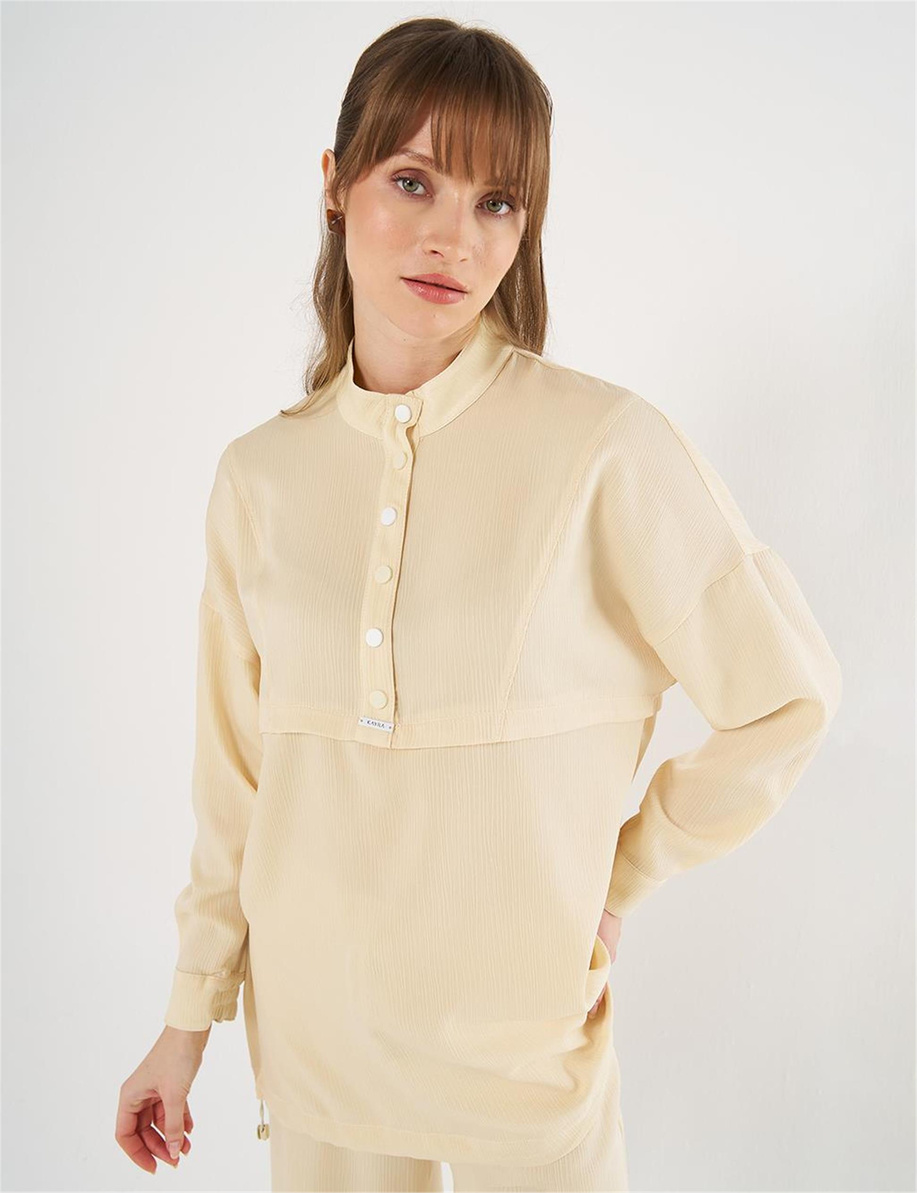 Çıt Çıt Kapamalı Dik Yaka Sweatshirt Açık Sarı