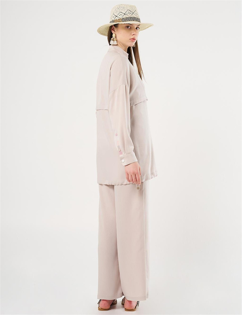 Çıt Çıt Kapamalı Dik Yaka Sweatshirt Taş