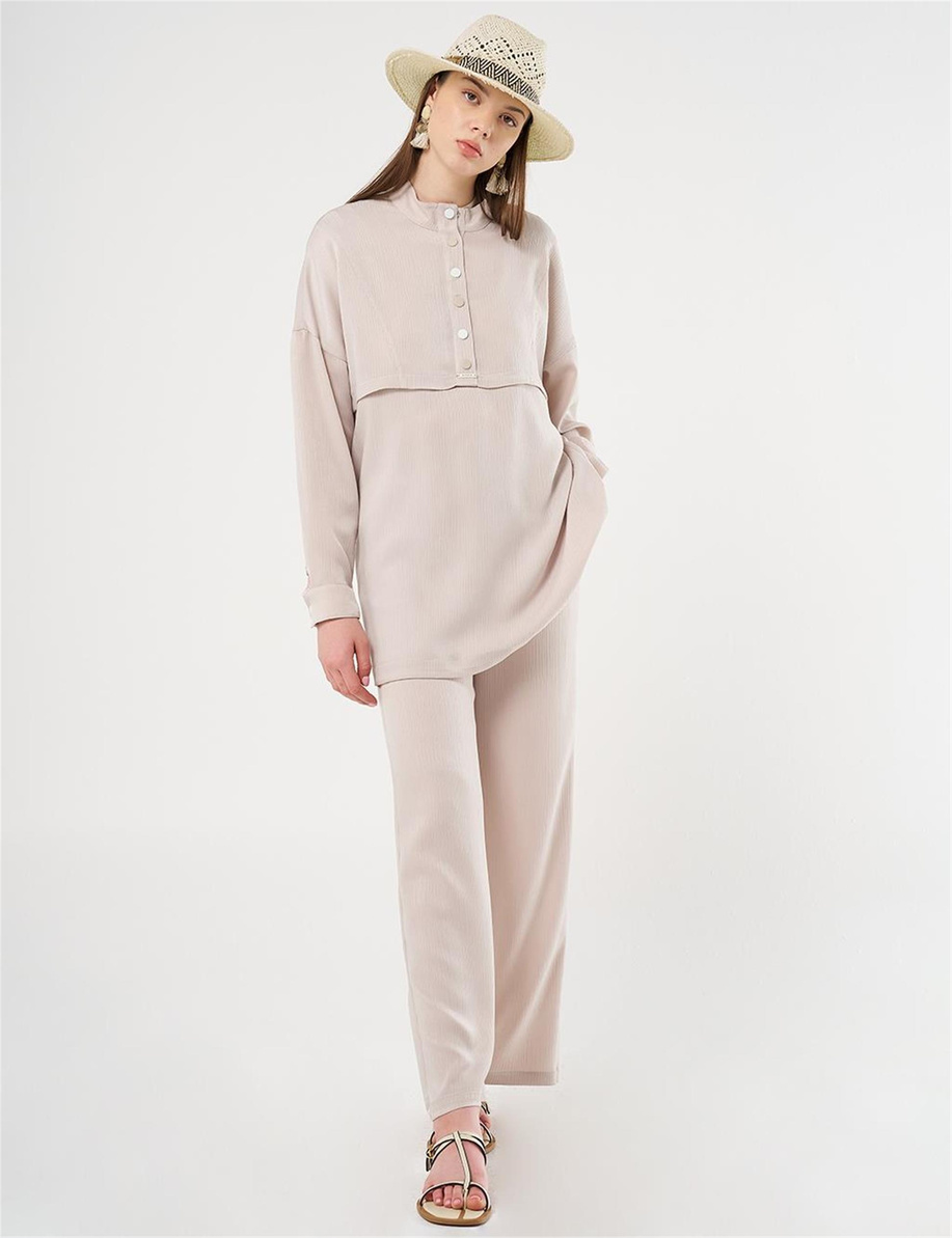 Çıt Çıt Kapamalı Dik Yaka Sweatshirt Taş