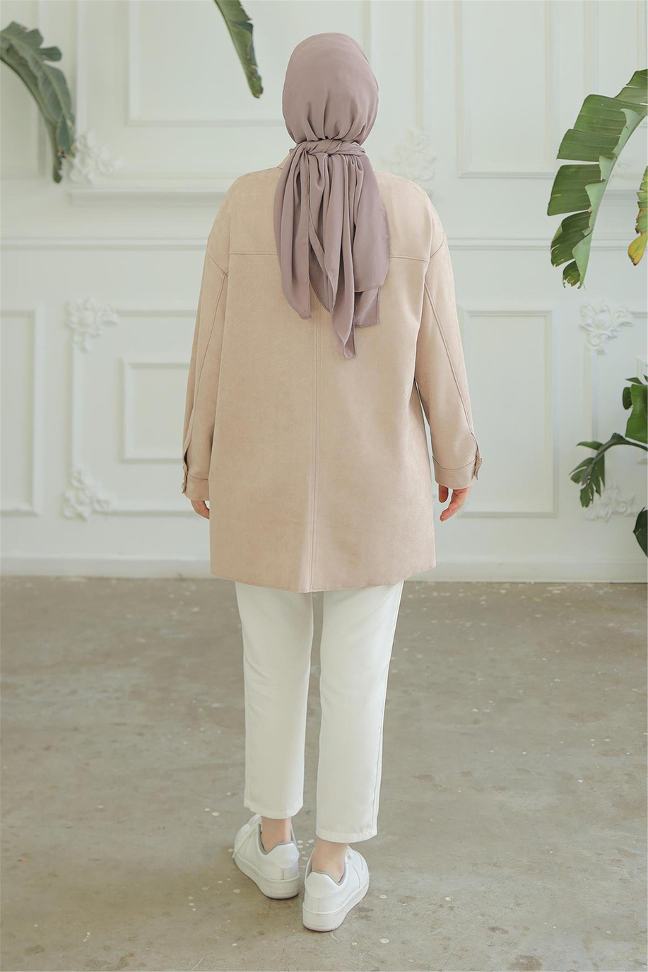 Çıt Çıtlı Gömlek Yakalı Latte Tunik