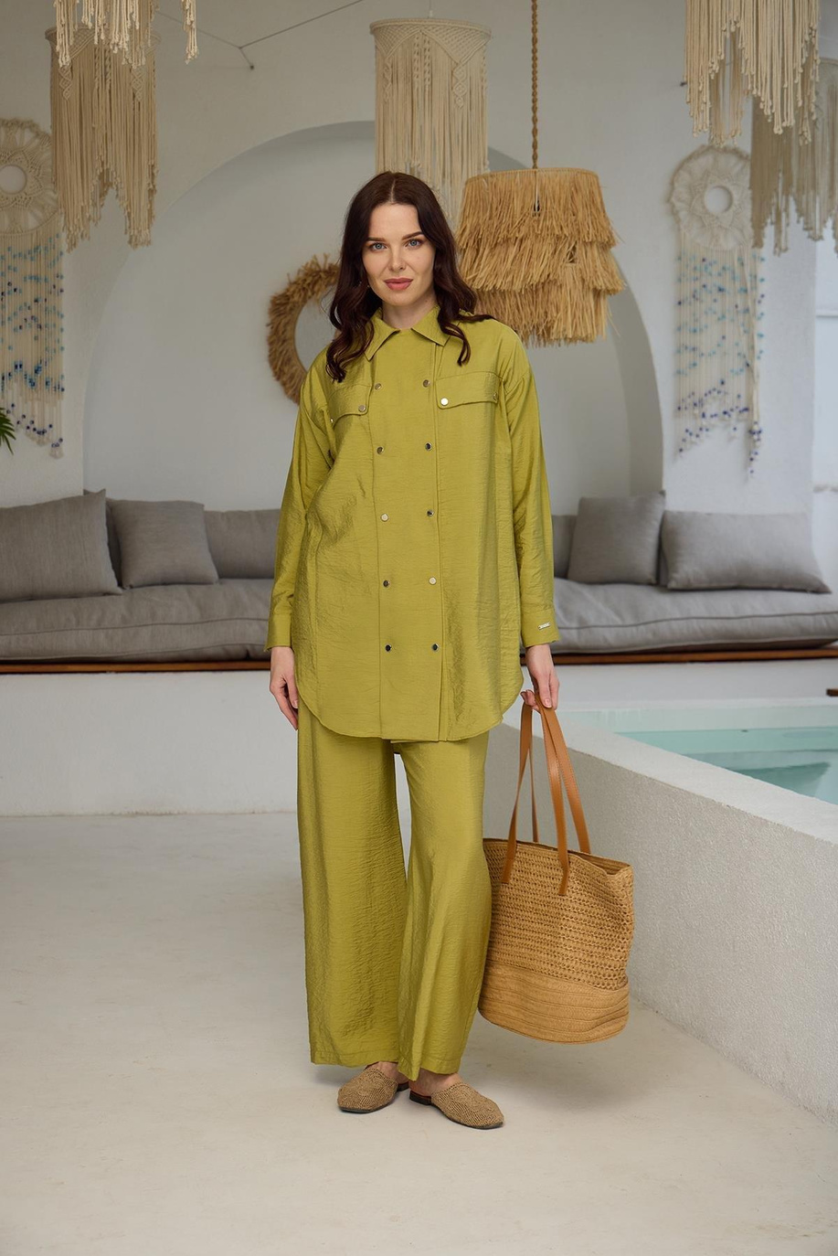 Çıtçıtlı İpek Cupra Oliv Takım