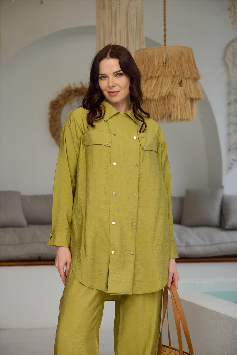 Çıtçıtlı İpek Cupra Oliv Takım