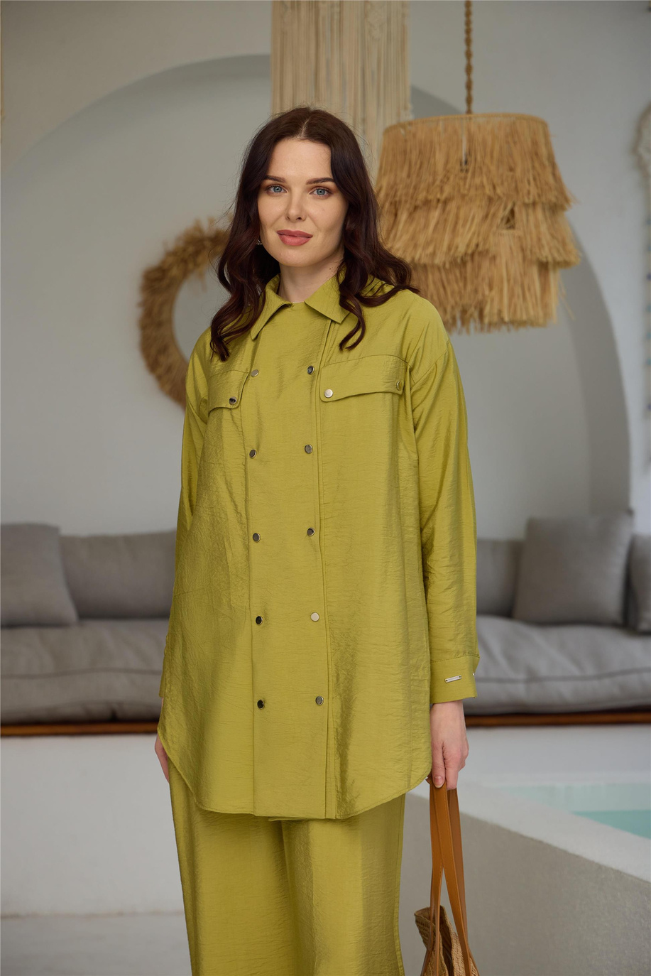 Çıtçıtlı İpek Cupra Oliv Takım