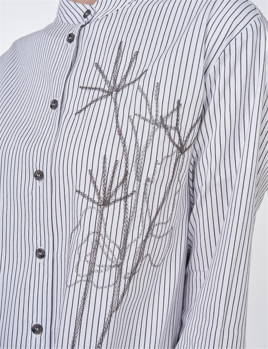 Çizgi Desen Hakim Yaka Tunik Siyah