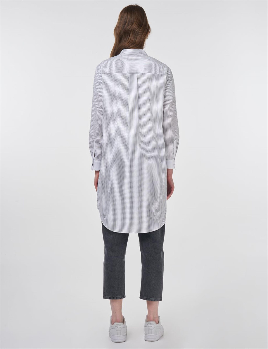 Çizgi Desen Hakim Yaka Tunik Siyah