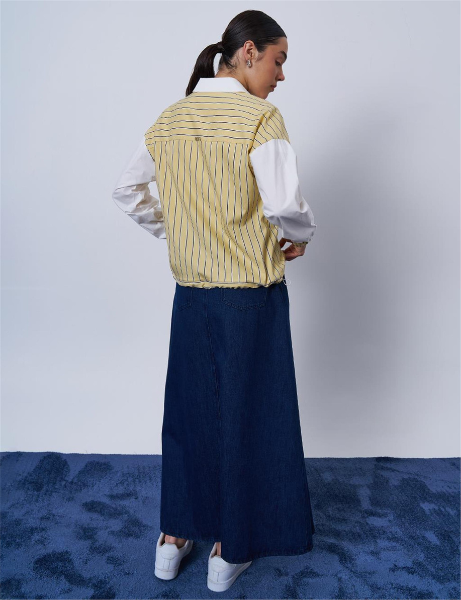 Çizgi Desen Pamuklu Sarı Bluz