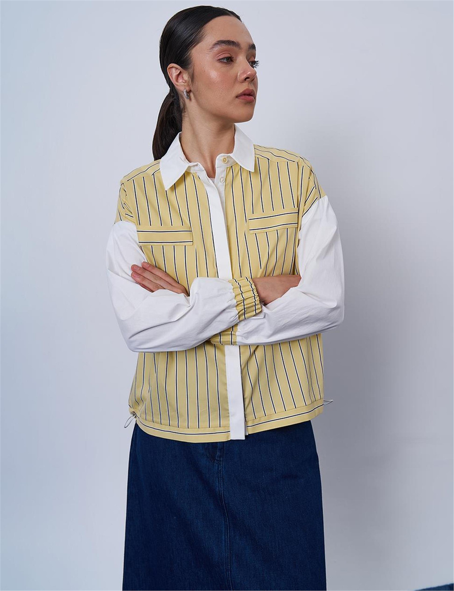 Çizgi Desen Pamuklu Sarı Bluz