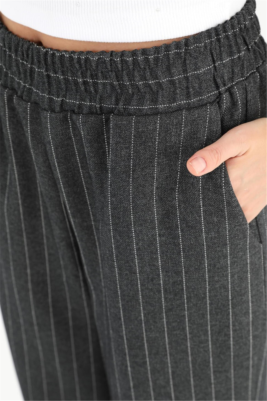 Çizgili Antrasit Pantolon