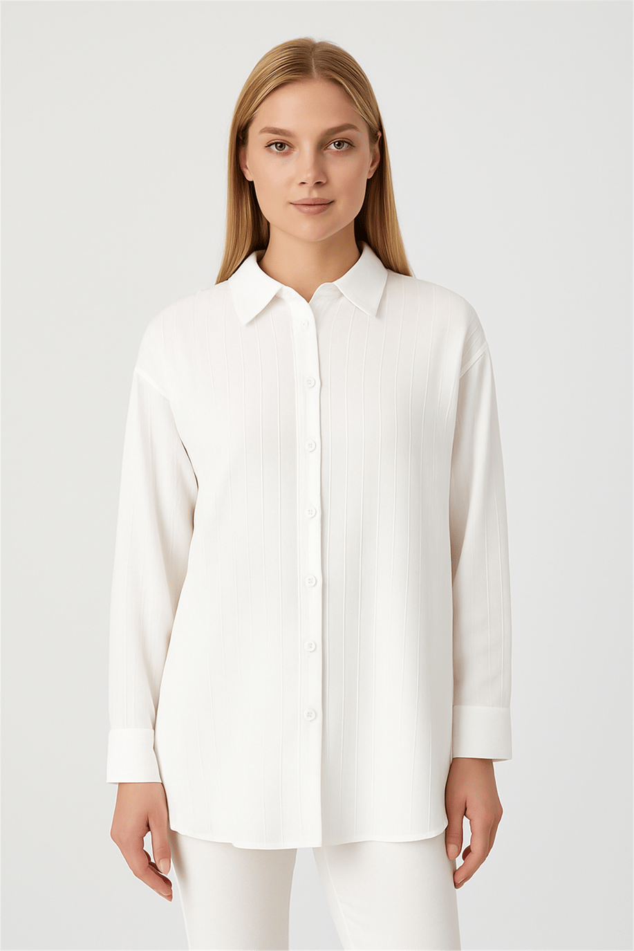 Çizgili Basıc Gömlek Ekru - 25Yİ27268