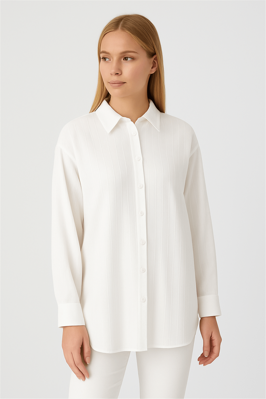 Çizgili Basıc Gömlek Ekru - 25Yİ27268