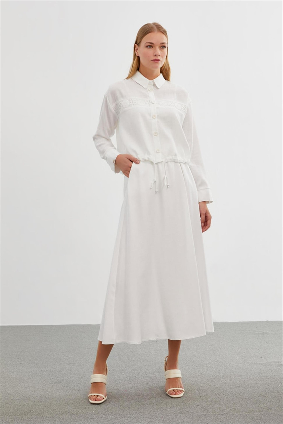 Dantel Detaylı Ekru Takım