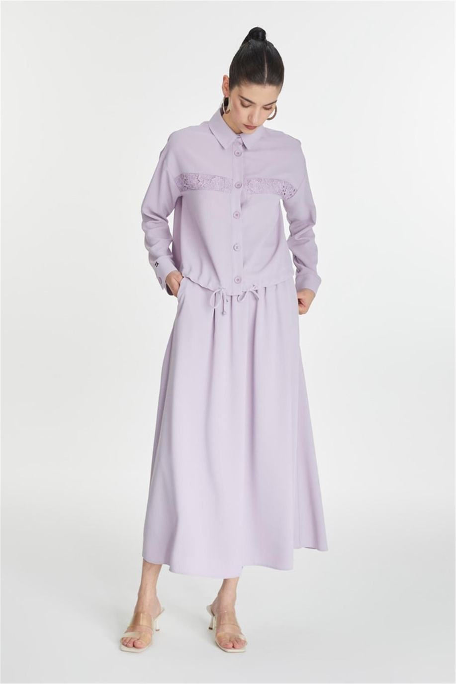 Dantel Detaylı Lavanta Takım