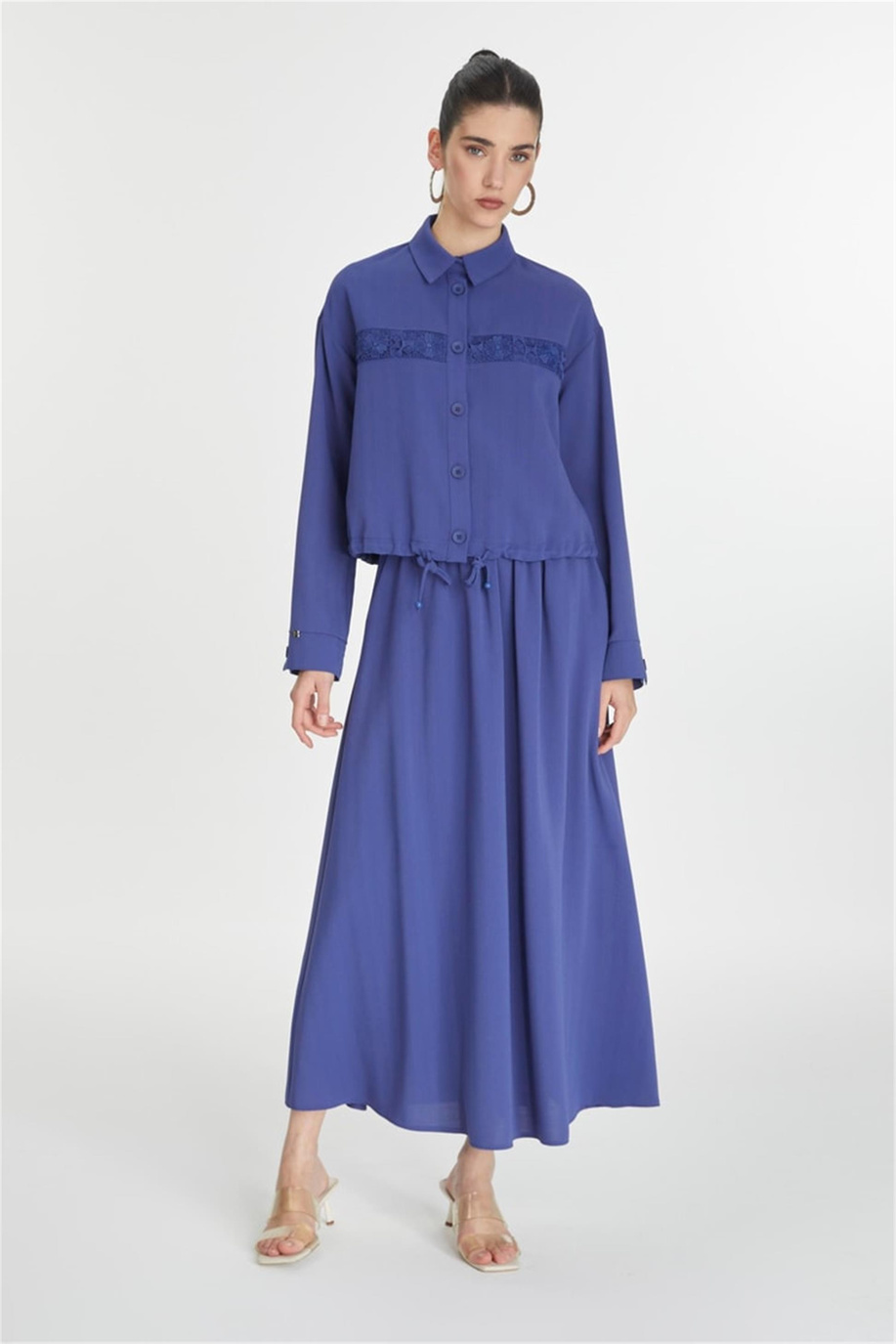 Dantel Detaylı Menekşe Takım