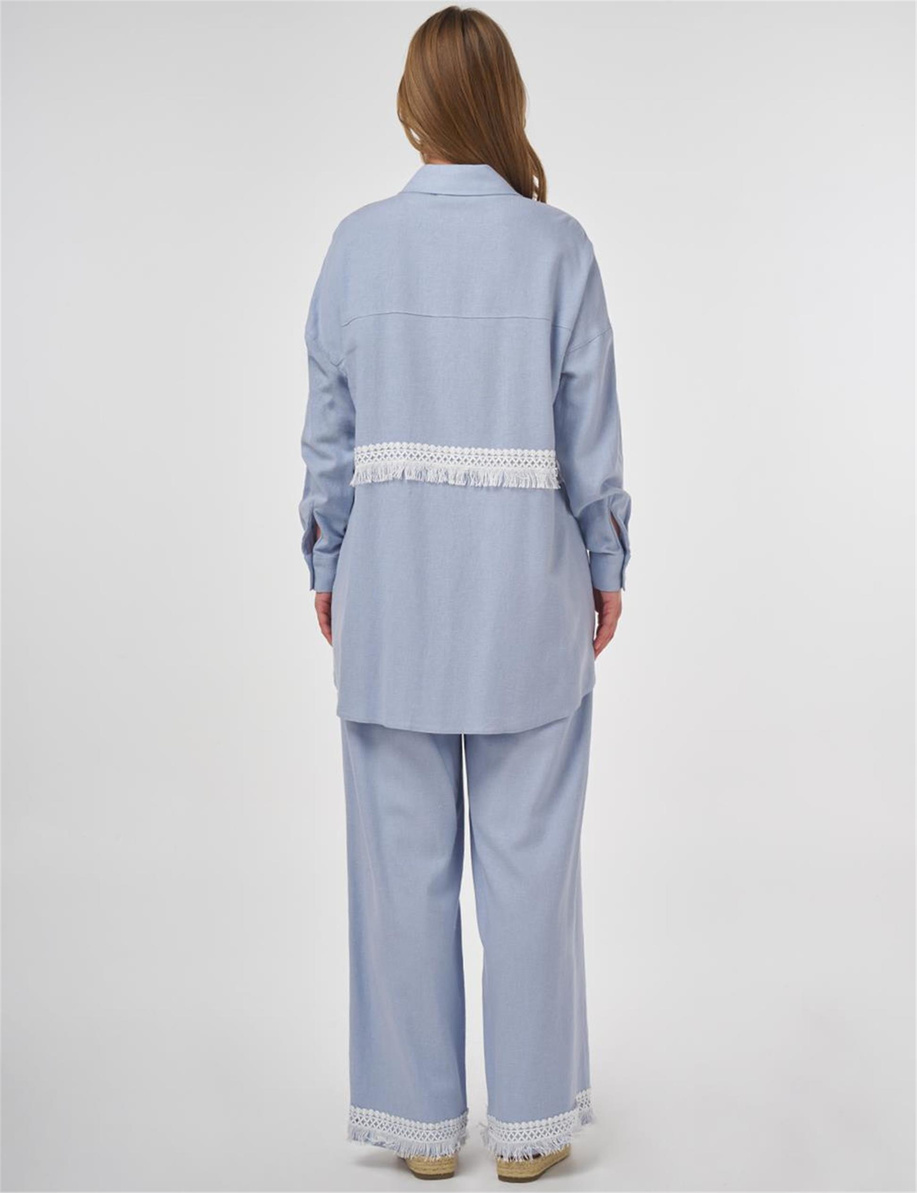 Dantel Garnili Keten Viskon İkili Takım 